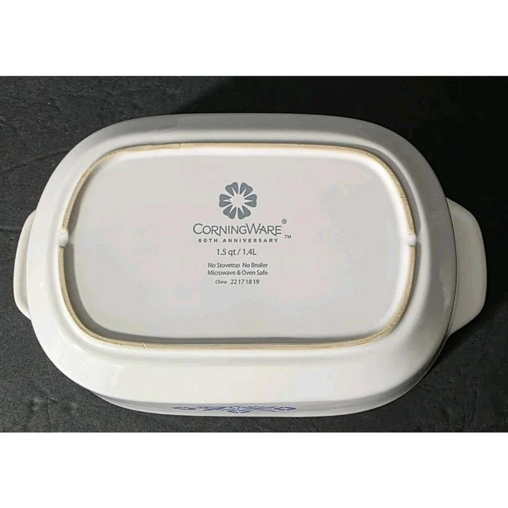 CorningWare 60th Anniversary Cornflower Blue Stoneware Casserole 1.5Qt & 20oz